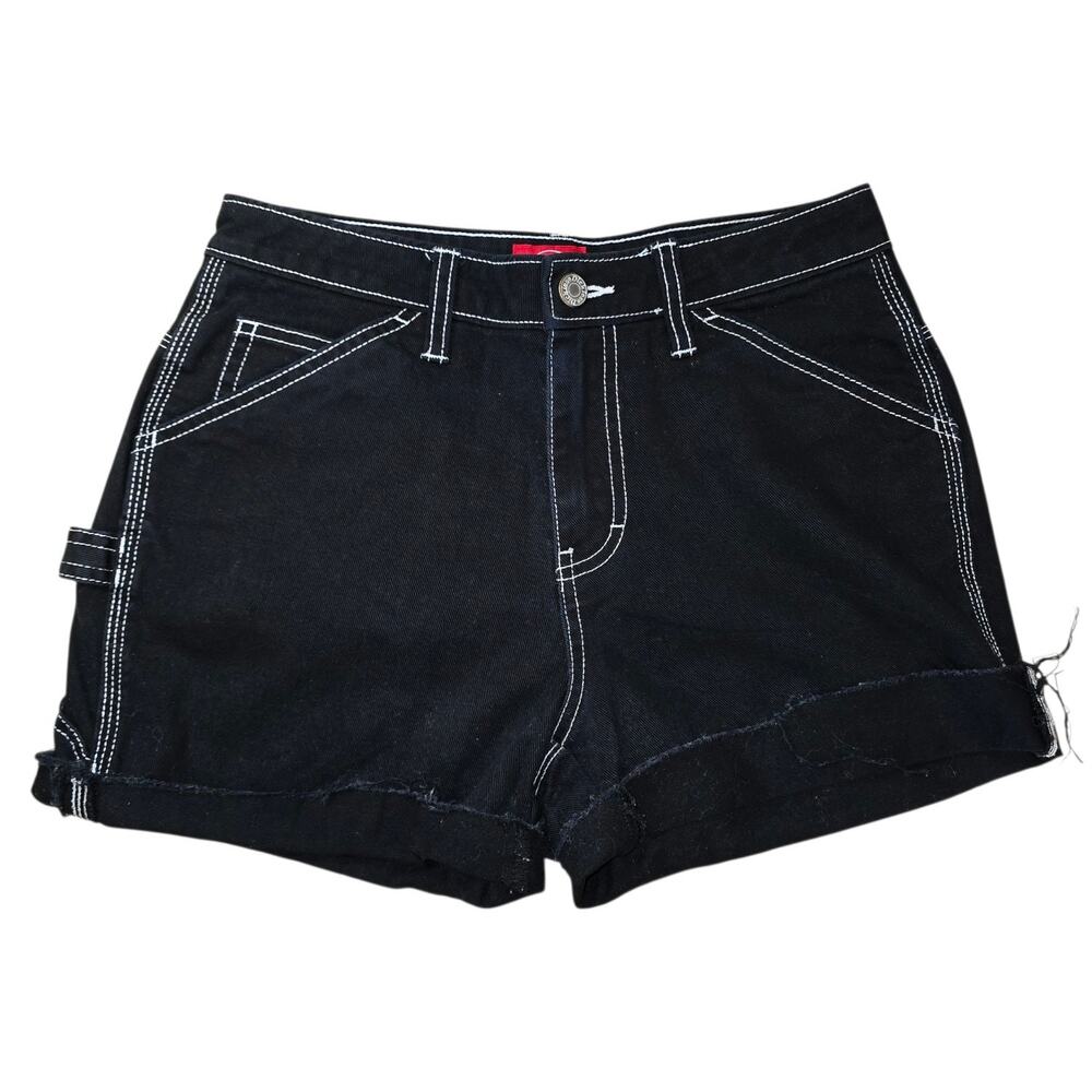 Y2k Grunge Emo Dickies Black Denim Shorts with White Seams Size 0